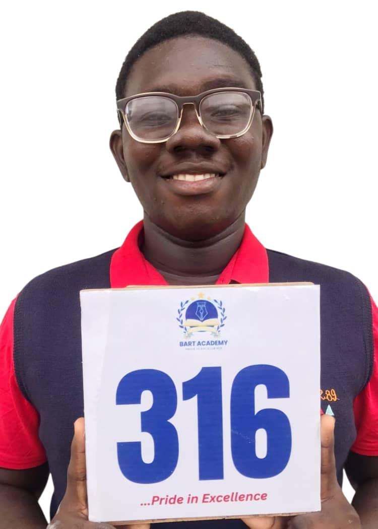 BART ACADEMY student holding a JAMB score card of 316